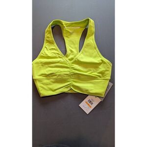 DKNY Sport Women's Ruched Racerback Low Impact Sports Bra (Sour Apple, Small)